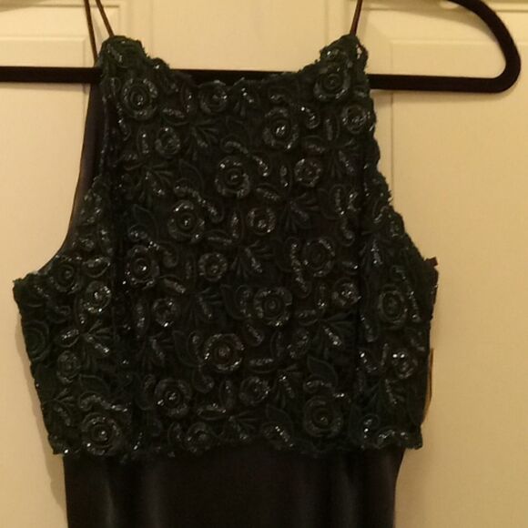 Blondie Nites spaghetti strap jade green sequin & satin maxi dress size 7/8 NWT - Picture 1 of 4